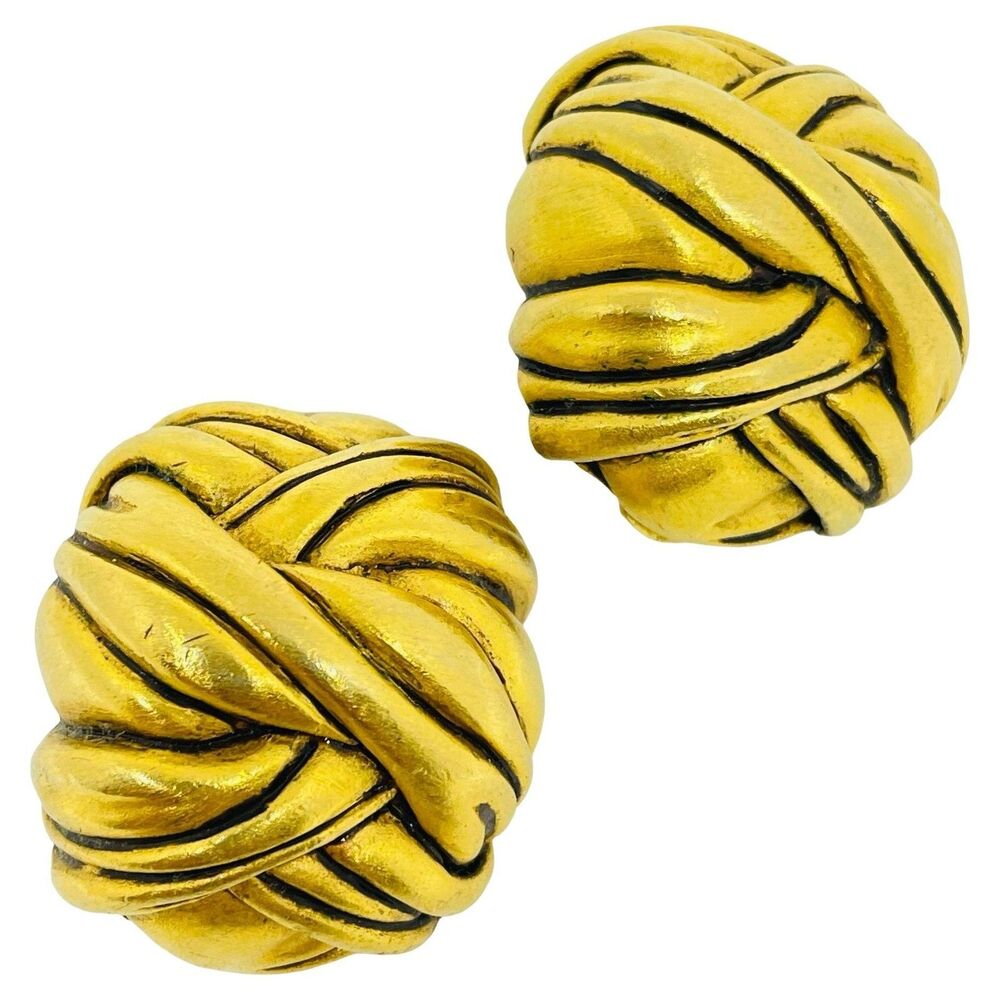 DIVA signed vintage matte gold tone massive designer clip on earrings